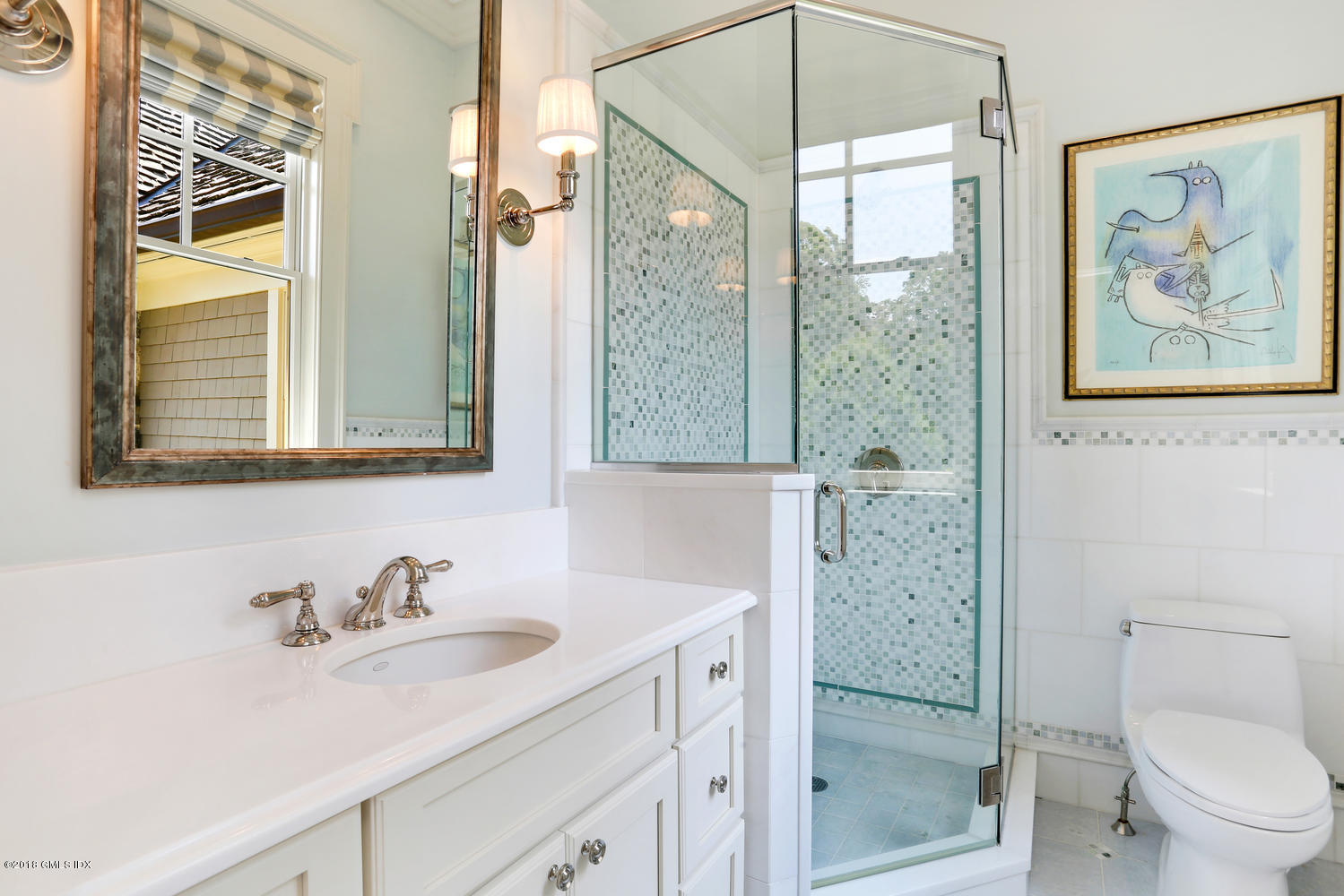 35 Close Road Greenwich, CT 06831 - Photo 48 of 78 a bathroom with a granite countertop sink a toilet and a shower