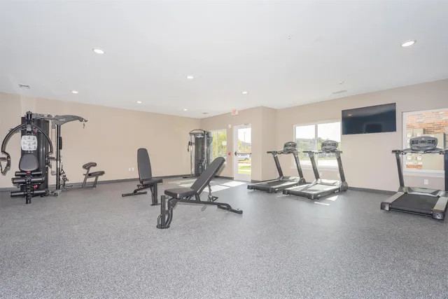 a view of a room with gym equipment