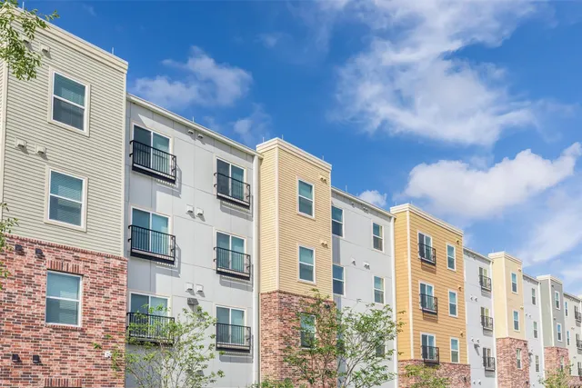 a front view of a multi story building