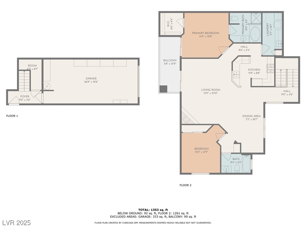 2050 West Warm Springs Road, Unit 1822 Henderson, NV 89014 - Photo 53 of 55 1 Floor floor and second floor. Garage and foyer on the first floor with walk-in coat/storage closet. Living area on the second floor, including a balcony.