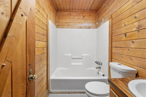 a bathroom with a toilet and a bathtub