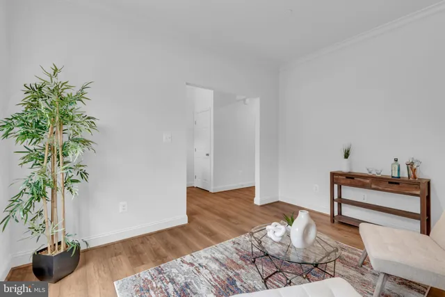 a bedroom with a bed and a potted plant