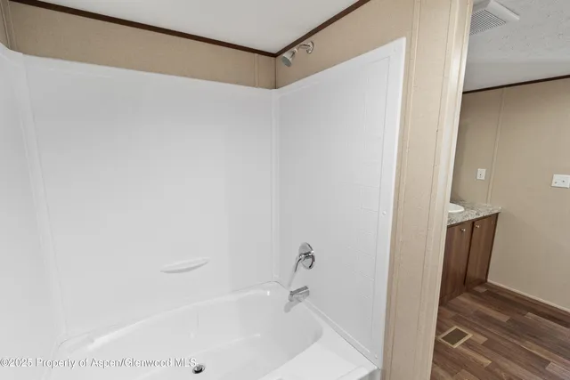a bathroom with a bathtub
