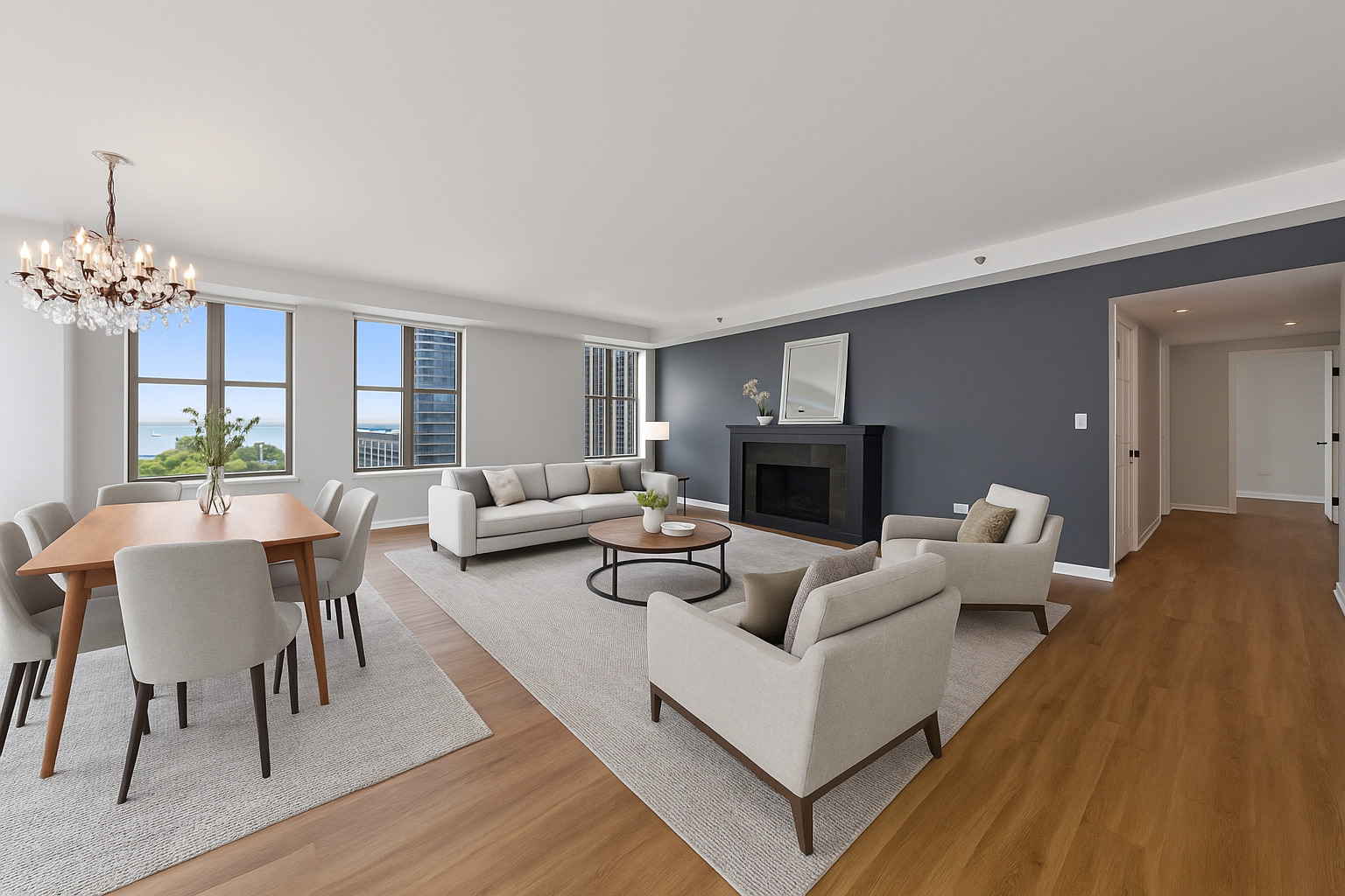 1250 South Indiana Avenue, Unit 1301 Chicago, IL 60605 - Photo 2 of 5 a living room with furniture and a fireplace