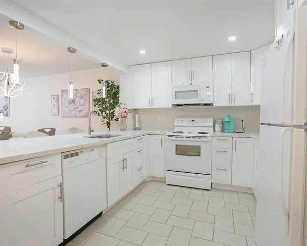 a kitchen with white cabinets appliances and a sink