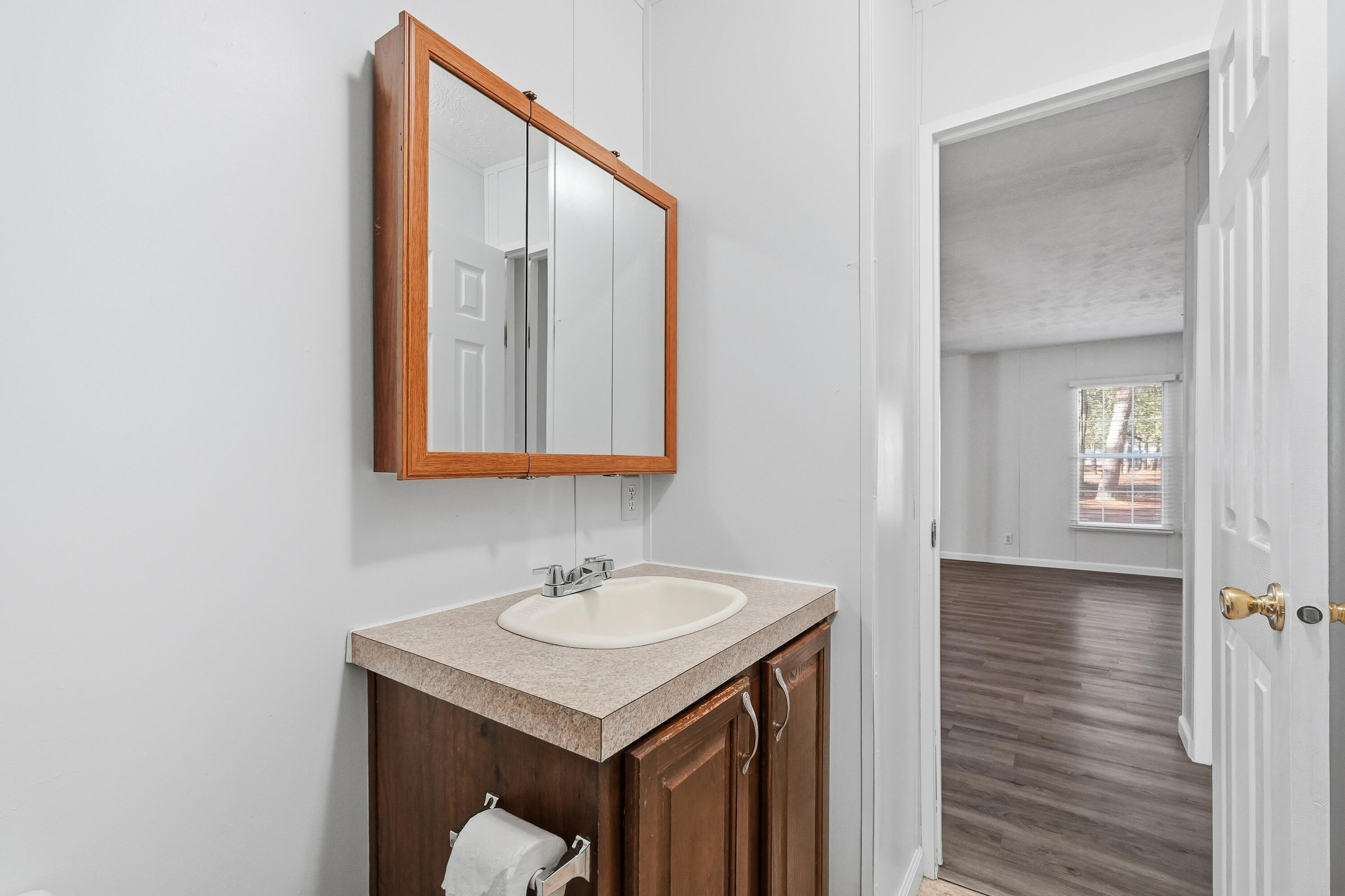 482 Roberts Road East DeFuniak Springs, FL 32433 - Photo 48 of 61 a bathroom with a sink and a mirror