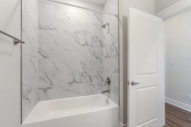 a bathroom with a bathtub