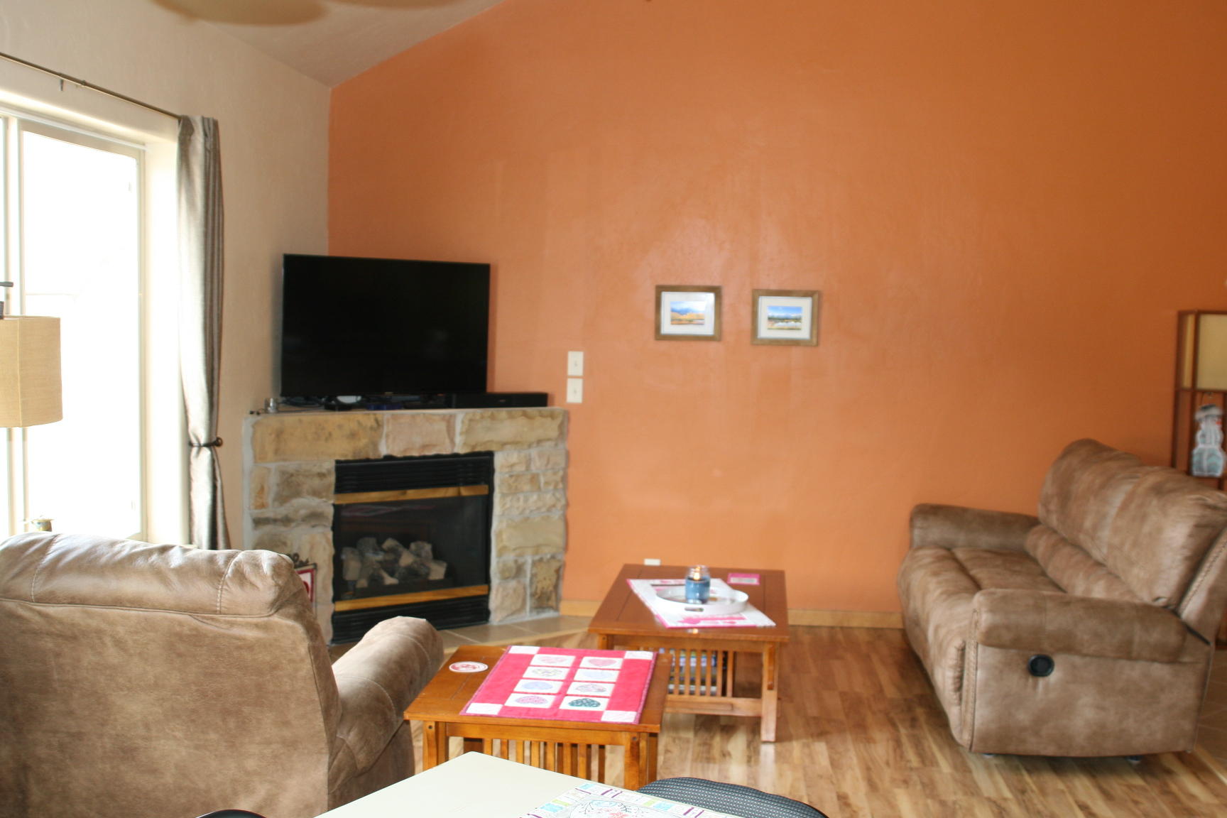 407 Kismet Street, Unit NO # Ridgway, CO 81432 - Photo 23 of 34 a living room with furniture a fireplace and a flat screen tv