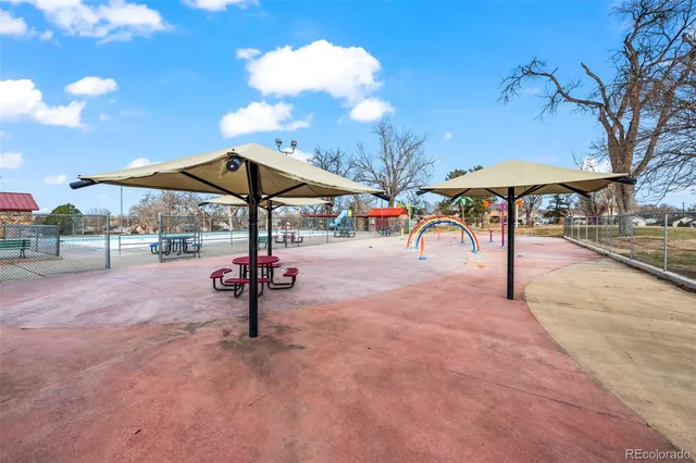 a view of a park with slide