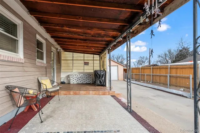 a view of a porch with a patio