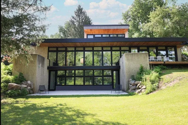 a view of a lake with houses