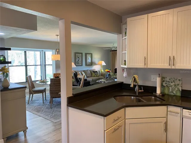 a kitchen with a sink and cabinets