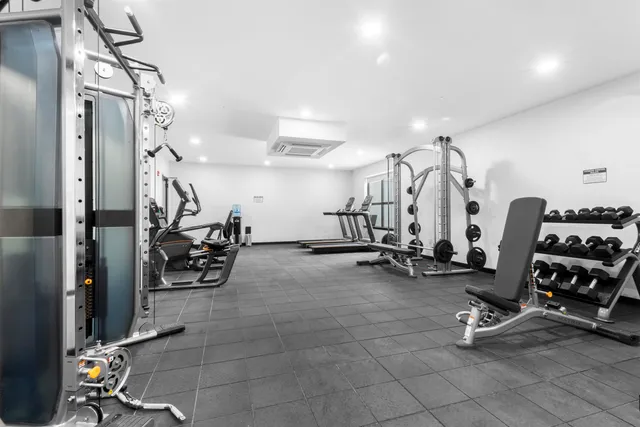 a view of a room with gym equipment