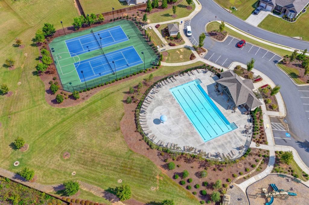 7535 Rambling Vale Dawsonville, GA 30534 - Photo 66 of 69 an aerial view of a house with a swimming pool