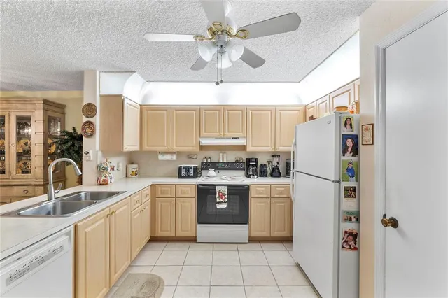 a kitchen with a refrigerator a sink and cabinets