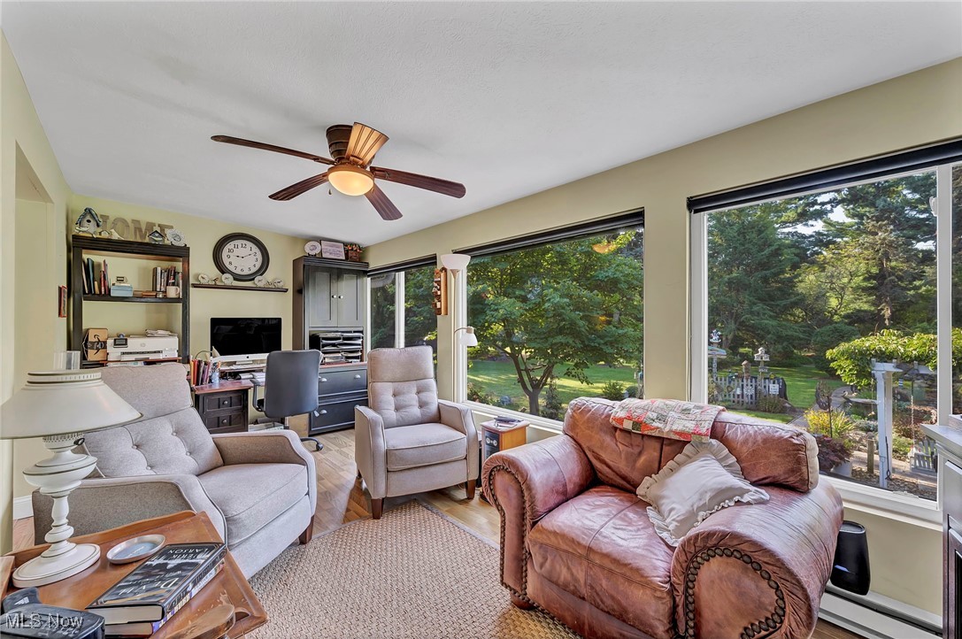 25915 Kennedy Ridge Road North Olmsted, OH 44070 - Photo 12 of 48 Living area featuring a desk, wood finished floors, a baseboard radiator, and ceiling fan