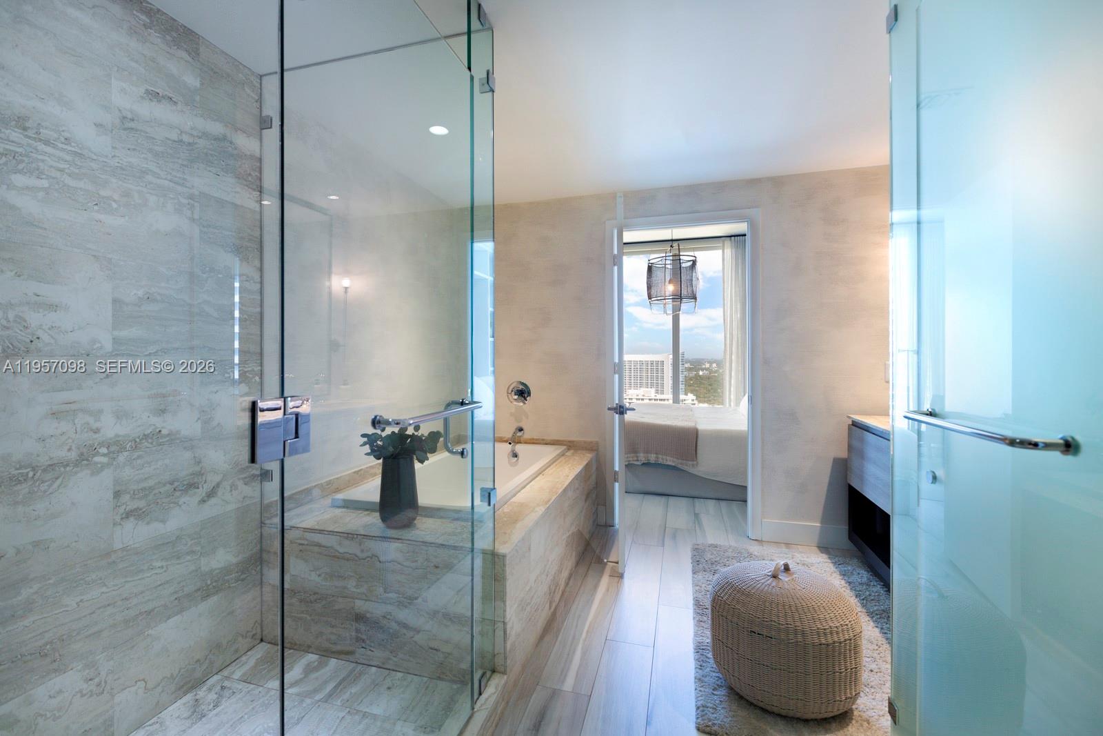 2900 Northeast 7th Avenue, Unit 3701 Miami, FL 33137 - Photo 14 of 23 a bathroom with a double vanity sink and mirror