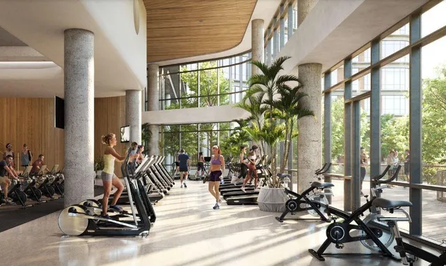 a view of a room with gym equipment