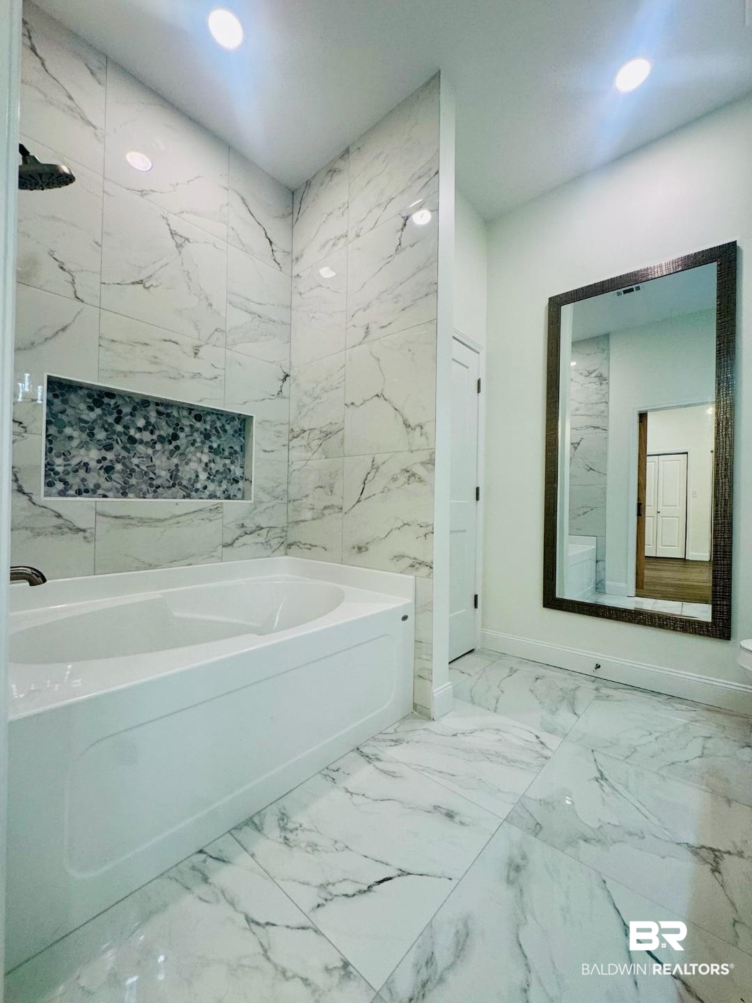 2663 Demetropolis Road Mobile, AL 36693 - Photo 18 of 26 Full bathroom with a bath, marble finish floors, and recessed lighting