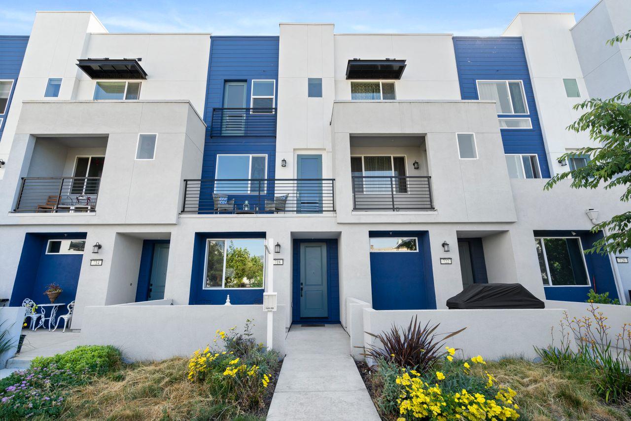 a front view of multiple houses