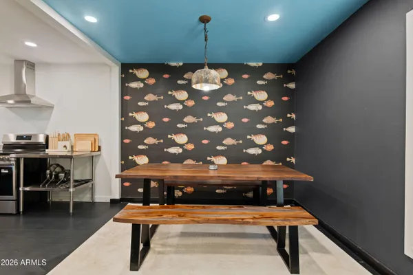 a view of furniture and dining room with furniture