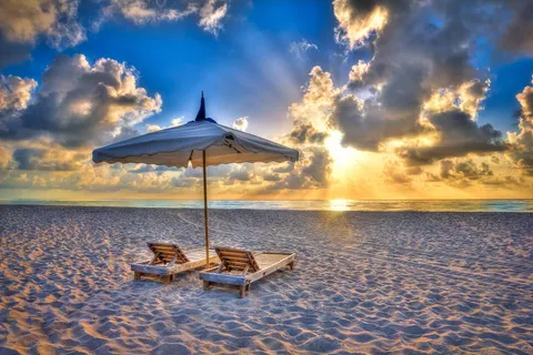 a view of a backyard with lawn chairs under an umbrella