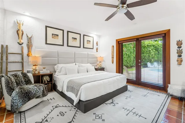 a bedroom with beds and a large window