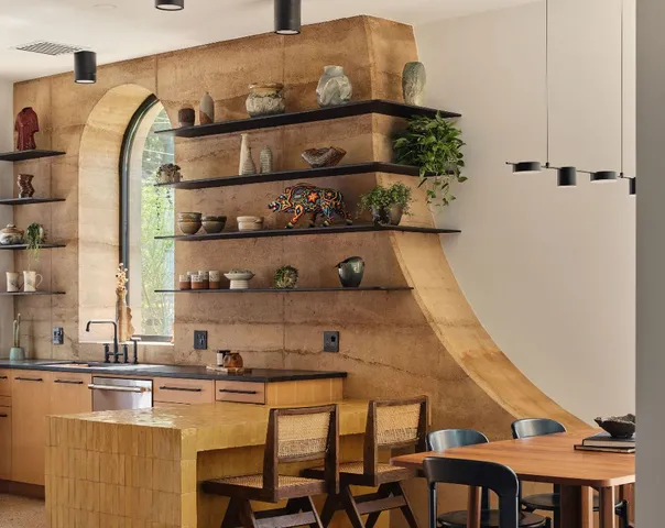 a view of dining table and chairs