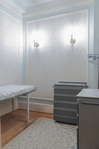 a view of cabinets and window