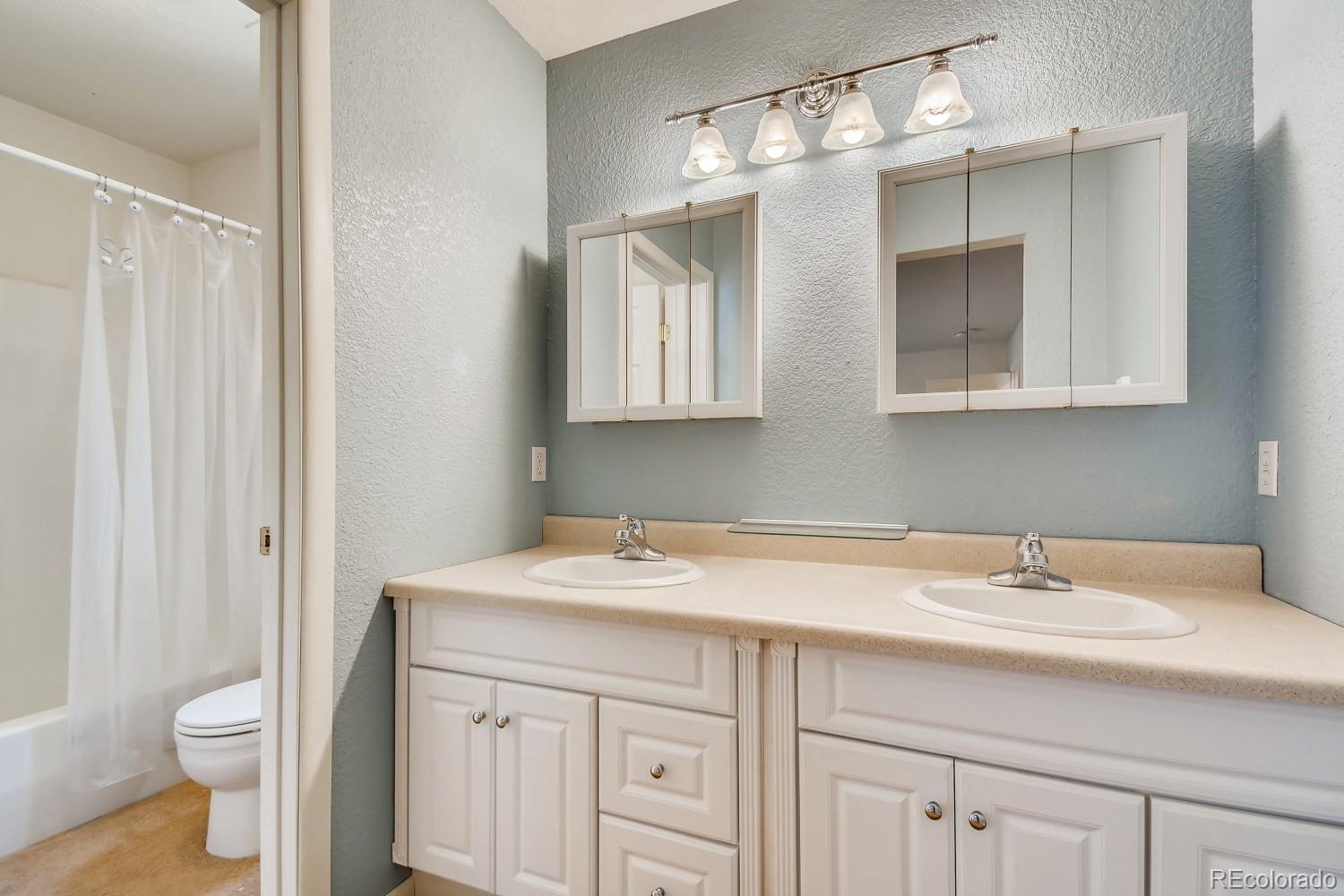 541 Paiute Road Evergreen, CO 80439 - Photo 12 of 22 a bathroom with a sink a toilet and a mirror
