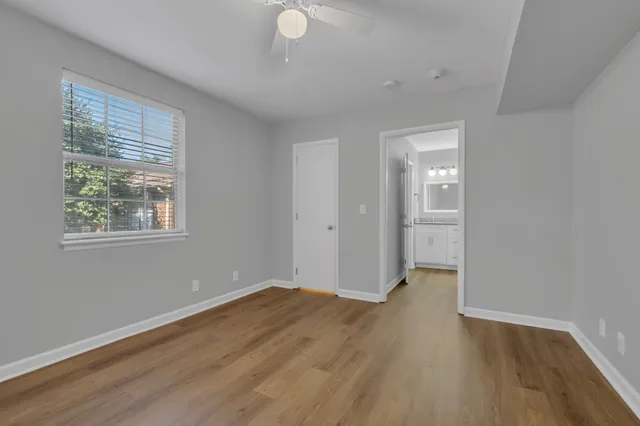 a view of an empty walk in closet