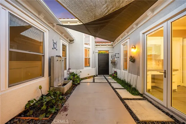 a porch with seating space