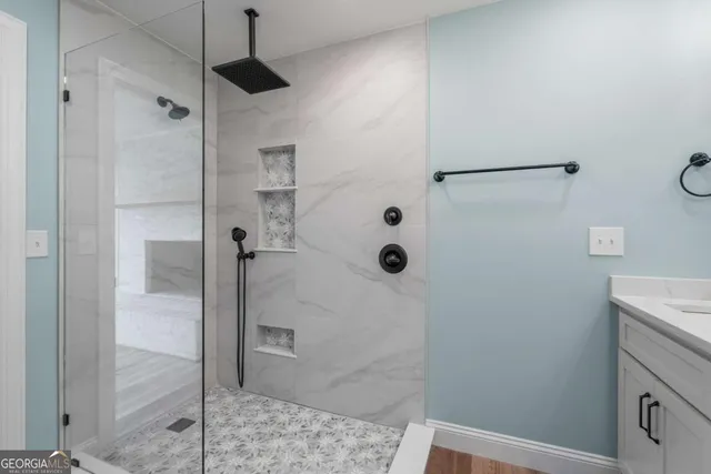 a bathroom with a shower