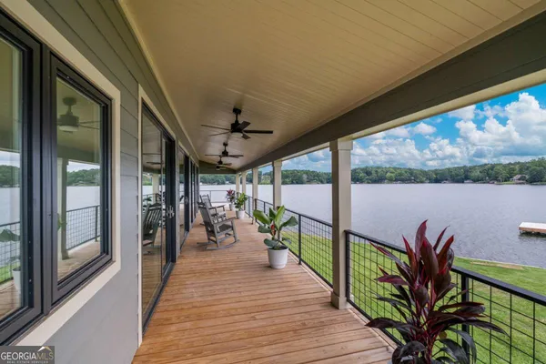 an outdoor space with seating
