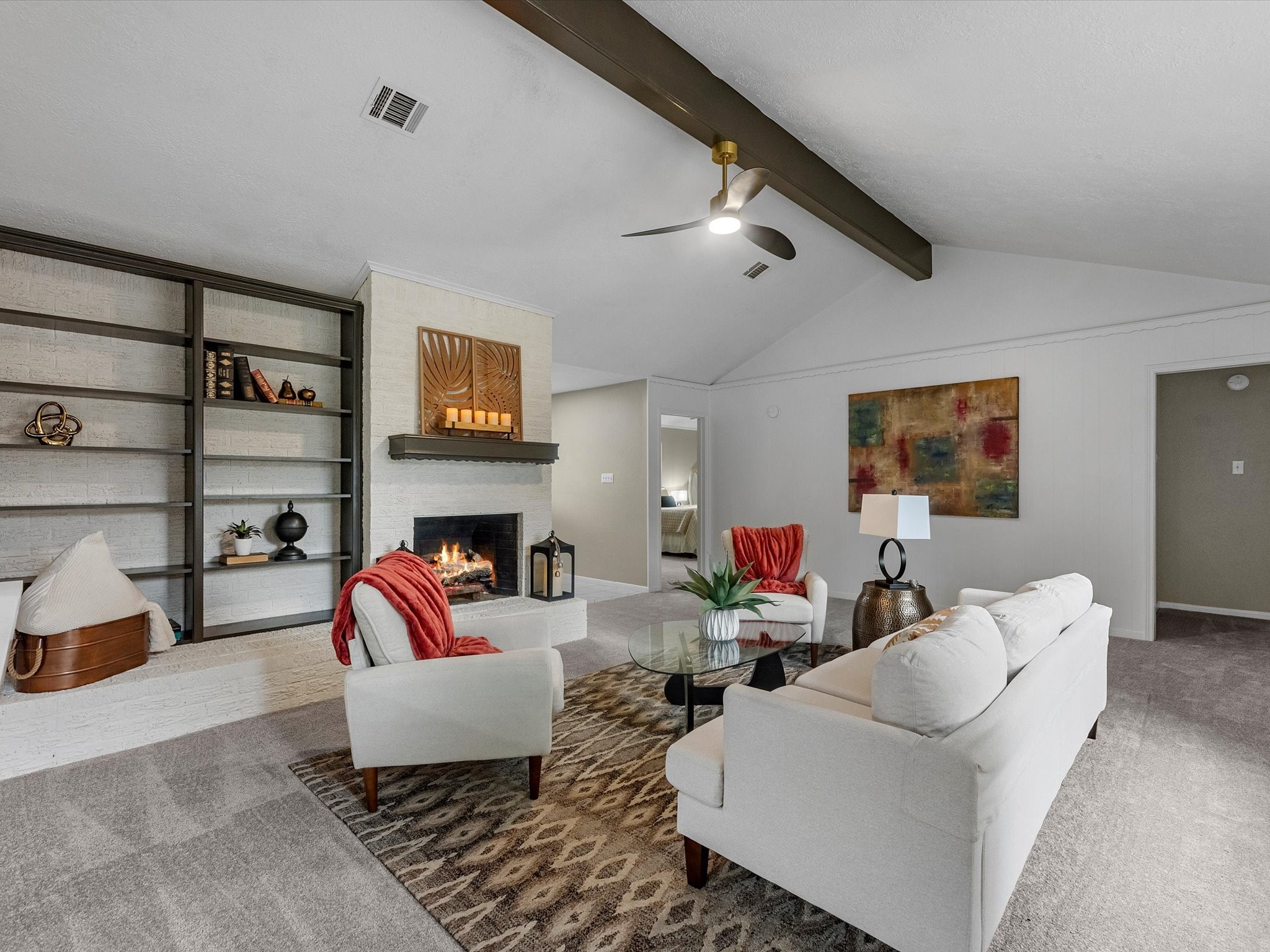 4002 Cujanes Street Pasadena, TX 77504 - Photo 7 of 26 a living room with fireplace furniture and a wooden floor