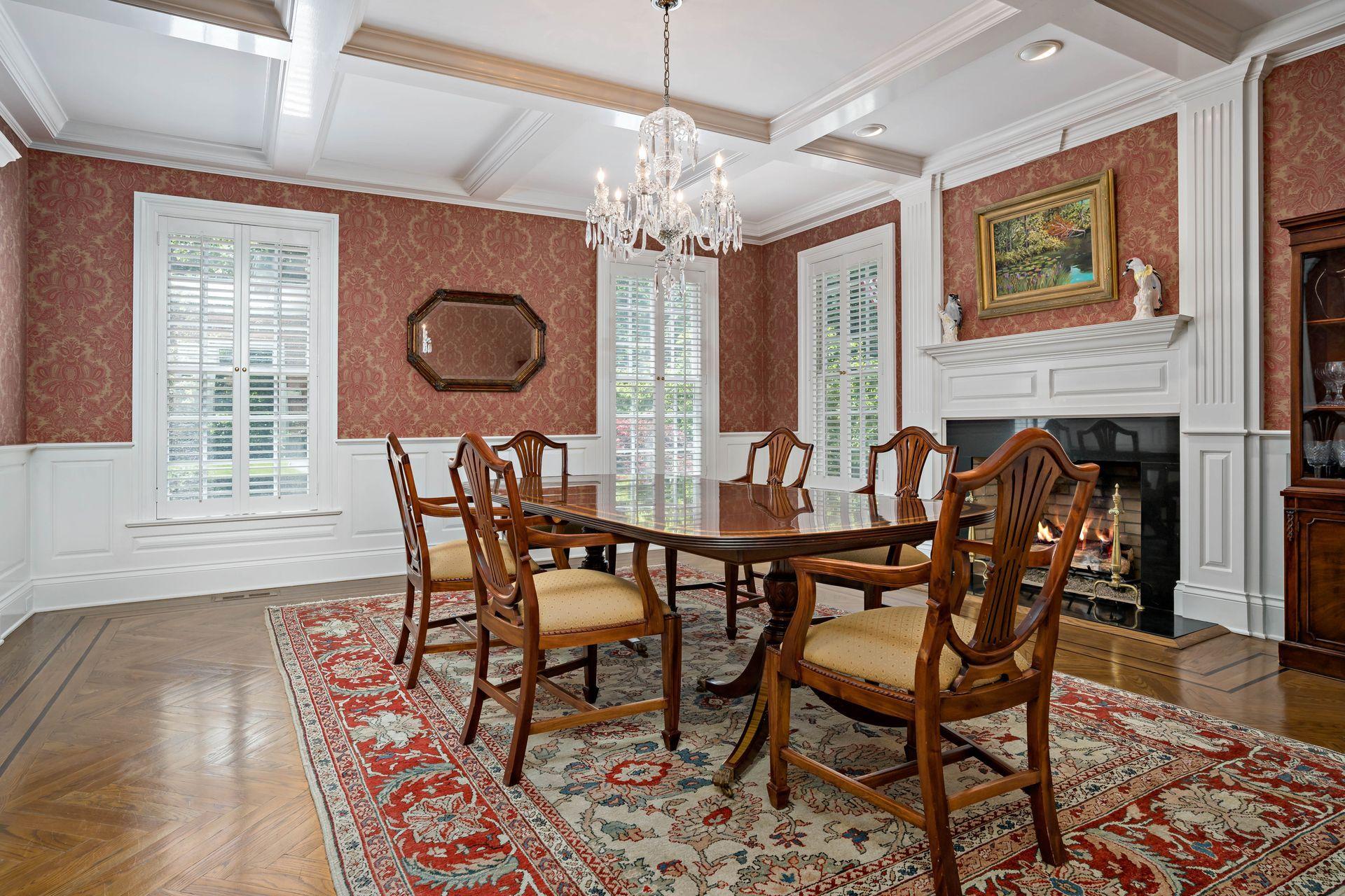 318 Ridgefield Road Wilton, CT 06897 - Photo 15 of 51 a view of a dining room with furniture wooden floor and chandelier