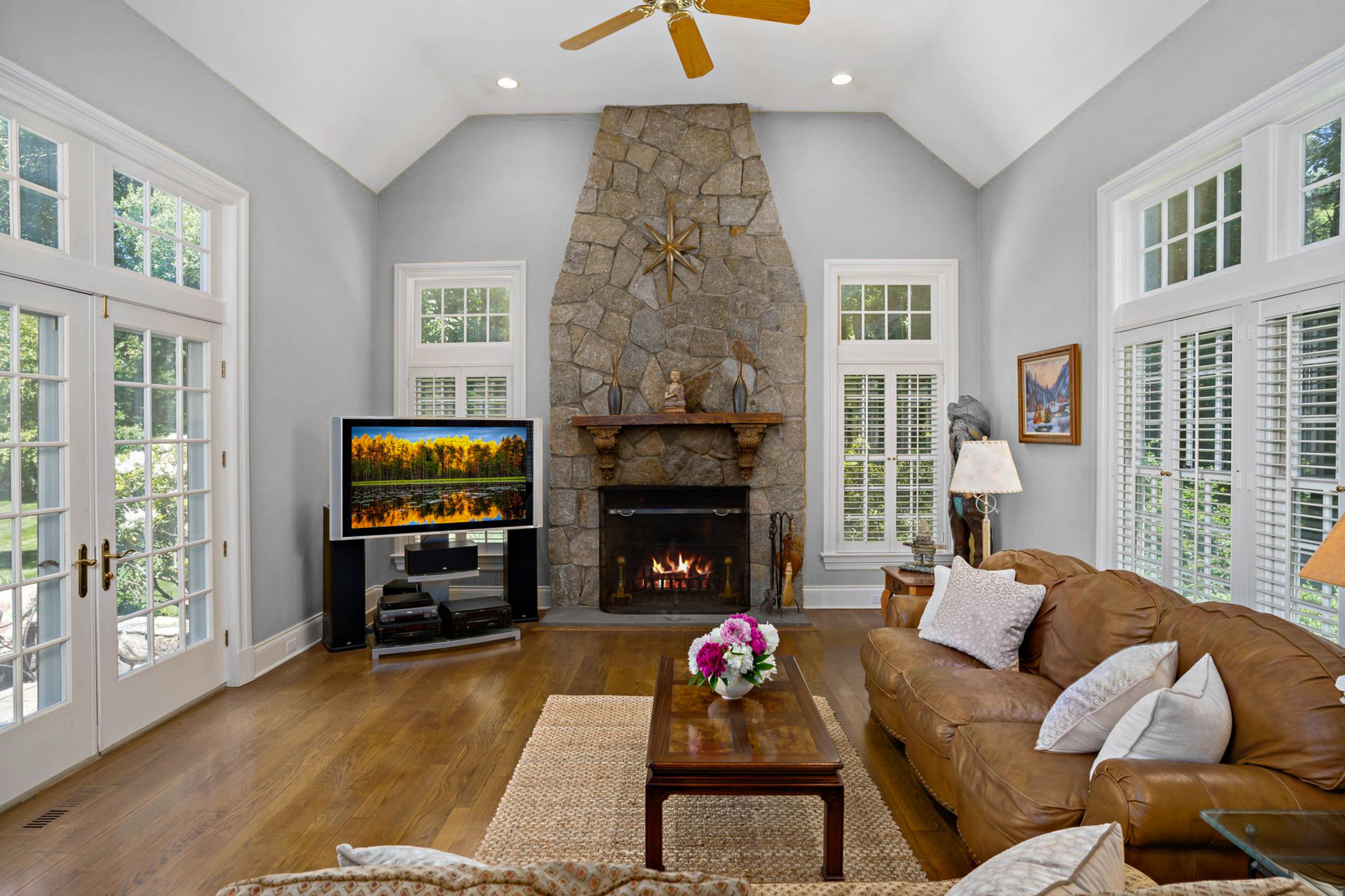 318 Ridgefield Road Wilton, CT 06897 - Photo 21 of 51 a living room with furniture a fireplace and a flat screen tv