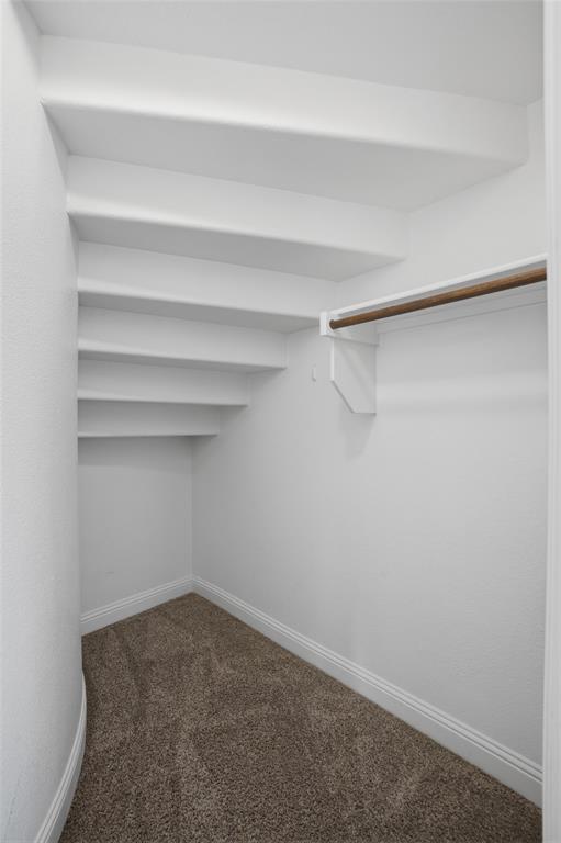 2217 Riviera Drive Little Elm, TX 75068 - Photo 23 of 36 Closet featuring built-in shelving, a garment rod, and brown carpet flooring