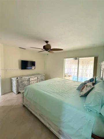 a bedroom with a bed and flat tv