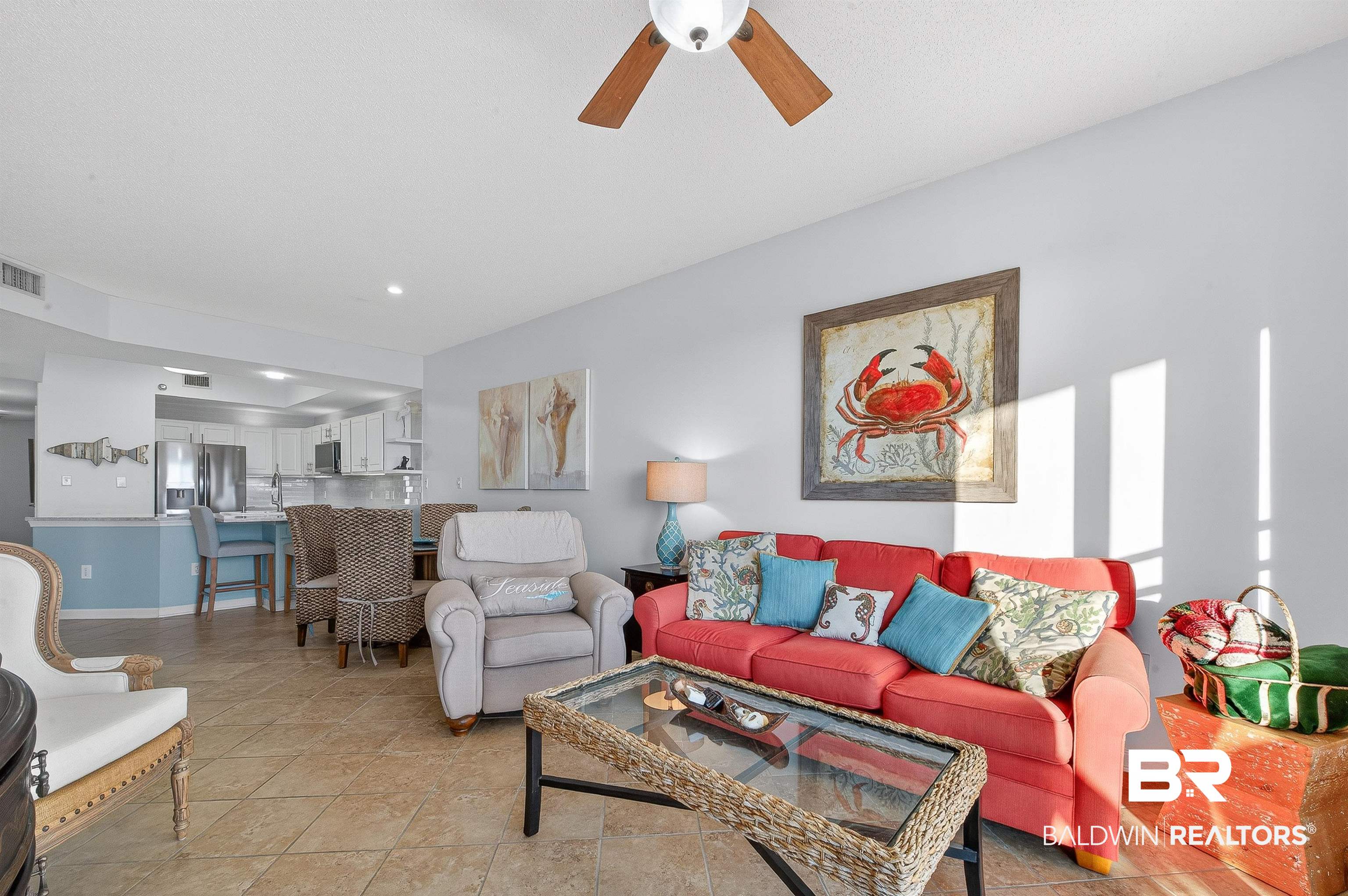 27282 Canal Road, Unit 408 Orange Beach, AL 36561 - Photo 5 of 37 Living area featuring recessed lighting and a ceiling fan