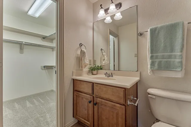 a bathroom with a toilet a sink and a mirror