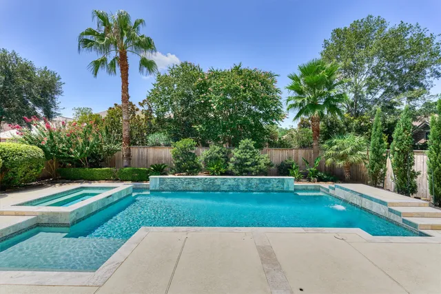 a view of a garden with palm trees