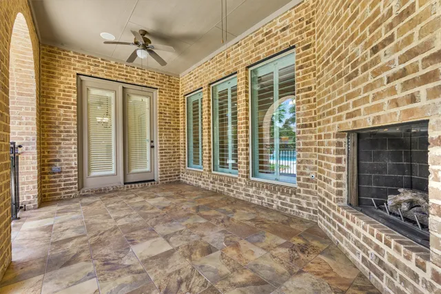an aerial view of a house with a garden