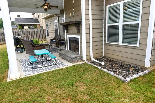 a view of porch with seating space