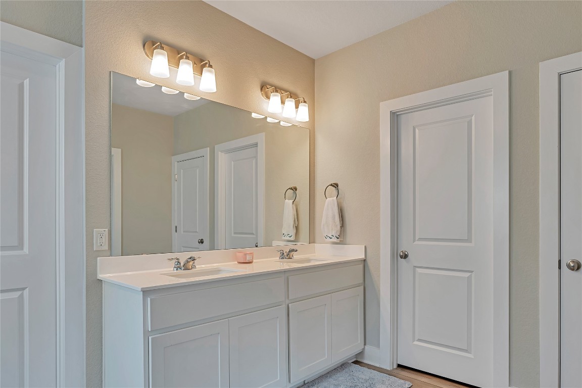 175 Brooks Ranch Drive Kyle, TX 78640 - Photo 22 of 30 a bathroom with a sink vanity and a mirror