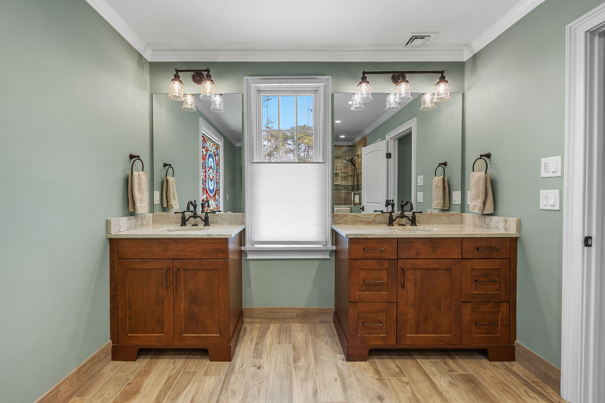 9 Horseshoe Bend Way Mashpee, MA 02649 - Photo 29 of 60 a bathroom with a double vanity sink and mirror