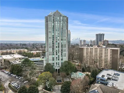 a view of a city with tall buildings