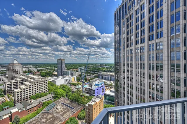 a view of a city from a balcony