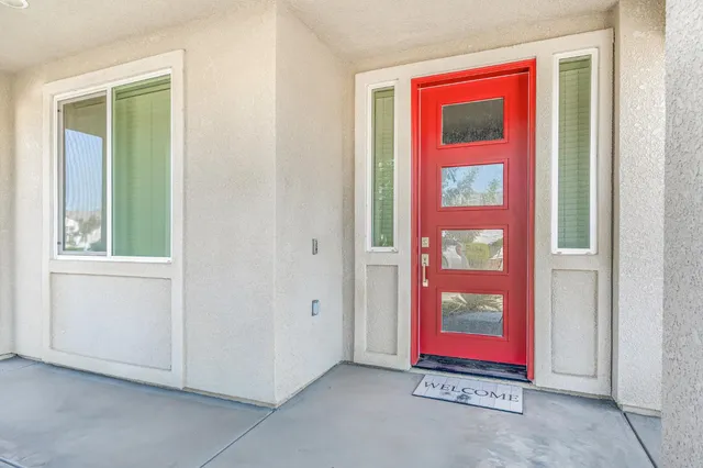 a view of a red door and a red door