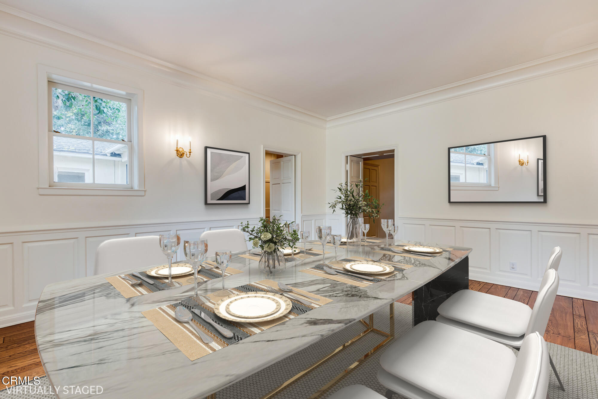 2050 Ashbourne Drive South Pasadena, CA 91030 - Photo 20 of 26 a dining room with wooden floor a sink and a mirror